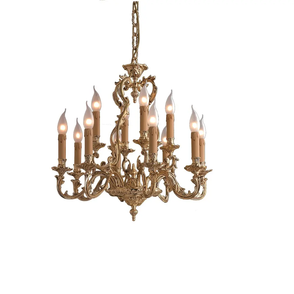 TOP QUALITY 12-LIGHT CHANDELIER MADE IN ITALY ANTIQUE GOLD FINISHED IN ARTISTIC CAST BRASS