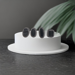 Hot Sales <b>Black</b> Tourmaline Natural Stone German Silver Oval Round Square Gemstone Gold Plated <b>Ring</b> for Men Women - Product Image 6