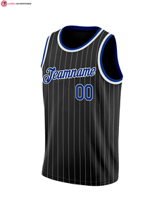 Premium de haute qualité personnalisé noir blanc à fines rayures bleu clair-blanc authentique maillot de basket-ball broderie maillot de basket-ball - Product Image 5