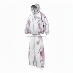 Conjunto cortavientos de 220GSM de alta calidad de talla grande, tejido de poliéster suave, diseño rosa y blanco reflectante, conjunto cortavientos con logotipo personalizado - Product Image 4