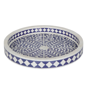 Round Bone Inlay Tray Floral Design Dishwasher Eco-Friendly Flower Design Bone Inlay Serving Tray - Product Image 2