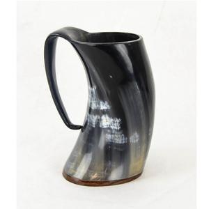 Authentique chope à bière en corne de buffle de Viking, base en bois demi-marron, meilleure corne à boire de style animal, technique d'agate polie - Product Image 2