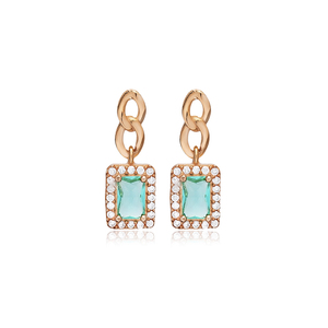 Paraiba CZ Pierre Rectangle Conception Argent Boucles D'oreilles Turc À La Main 925 Bijoux En Argent Sterling - Product Image 6