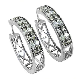 Boucles d'oreilles créoles en argent 925 pour femmes, pierre précieuse verte, style huggie, tendance, religieuse, forme de perle-lune, plaqué rhodium, or rose, cadeau - Product Image 3