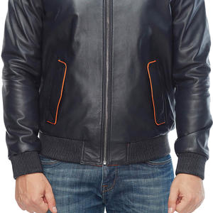Chaqueta de piel auténtica de oveja para hombre, Cazadora bomber azul - Product Image 5