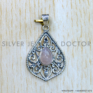 Piedra preciosa de cuarzo rosa exótica, joyería única, colgante fino de Plata de Ley 925 - Product Image 2