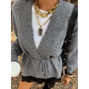 Women's <b>Wool</b> Long Print Cardigan with Embellished Tie-Front - Product Image 4
