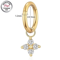 Boucle d'oreille créole pendante trèfle en titane ASTM F136 16G avec zircone cubique pour piercing Daith, nez, septum, bijoux de corps en gros