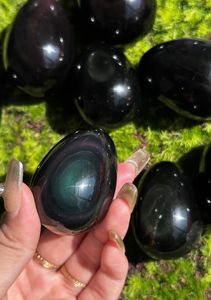Trứng Yoni đá quý tự nhiên mới, đá thạch anh đánh bóng, đá obsidian đen cầu vồng, pha lê kim cương, kiểu hình kim tự tháp, dành cho nữ, đang bán - Product Image 2