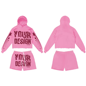 Conjunto Deportivo de Sudadera Corta y Pantalones Jogger para Hombre, 100% Algodón Transpirable, Lavado Ácido, Térmico, Temporada de Invierno, MOQ Bajo, Novedad 2024 - Product Image 1