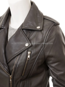 High Quality Women's Cropped Biker Rock Motorcycle Sheepskin <b>Leather</b> Jacket <b>Coat</b> <b>Leather</b> Suit Zipper Jacket - Product Image 2
