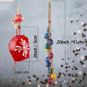 Campanas navideñas de metal hechas a mano rústicas de estilo antiguo pintadas a mano con cuerda de yute para diseño vintage que agrega encanto a su decoración - Product Image 2