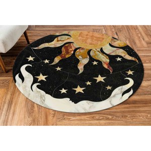 Tapis d'astrologie : Tapis circulaire imprimé soleil et lune en chenille, tapis fin non tissé - Product Image 5