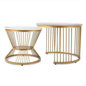 Ensemble moderne de 2 tables basses en fer avec plateau en marbre pour la maison, le salon ou le mobilier de bureau d'hôtel - Product Image 3