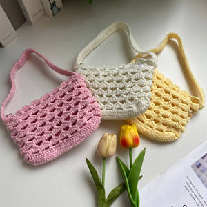Doux Design Unisexe Crochet Sac À Bandoulière À La Mode Coton Doublé Sac À Main pour Femmes Mignon Usage Quotidien Sac À Main avec Fermeture Ouverte - Product Image 4