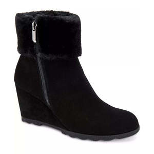Alfani Step 'N Flex Oreena Faux-Fur-Cuff Wedge Booties Nero Taglia 10 M Ankle & Bootie - Product Image 1