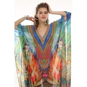 Vente chaude Georgette caftan Tribal imprimé femmes Maxi robe léger taille libre coupe ample sexy été vêtements de plage - Product Image 4