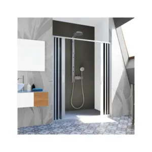 Vielseitiges PVC-Niche-Duschgehäuse  flexibles Modell gestreiftes Paneel  170150185 cm  zentral faltbares Design und langlebig