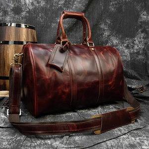 Genuine Leather Weekender Duffel Bag with Zipper Closure and <b>Adjustable</b> <b>Strap</b> for Travel - Product Image 1