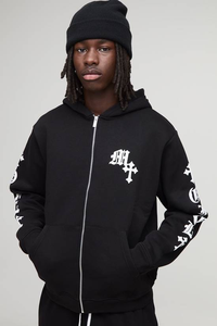 เสื้อฮู้ดดี้โอเวอร์ไซส์แบบซิปปักลายฤดูหนาวสำหรับทุกเพศ ผลิตจากผ้าฝ้าย 100% รับผลิตแบบ OEM - Product Image 4