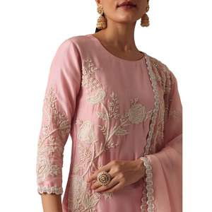 Light <b>Pink</b> Kurta Sharara Set in Chanderi Silk Luxury Bridal Ethnic Festive and <b>Wedding</b> Party Wear Womens Outfit - Product Image 4
