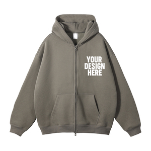 Jersey con cremallera completa tejido de algodón pesado para hombre, ropa de calle en blanco para entrenamiento de invierno, cuello con capucha estampado de logotipo personalizado - Product Image 1