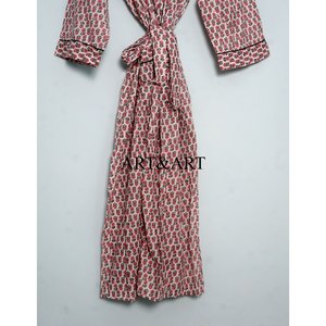 Nuevo Kimono de Algodón Estampado a Mano, Bata de Baño de Algodón Puro Hecha a Mano, Vestido de Noche Largo y Suave con Cuello en V para Mujer - Product Image 5