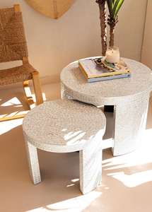 Table d'appoint et tabouret en nacre, meubles en nacre, incrustation de coquillages artisanale, meubles d'appoint élégants pour l'intérieur contemporain - Product Image 4