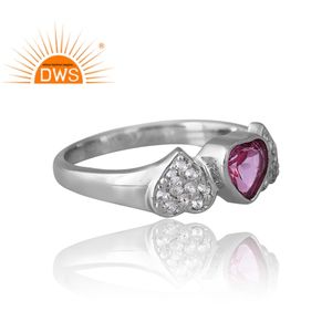 Nouveautés Bague en argent plaqué palladium avec topaze rose naturelle et topaze blanche Fabricant de bijoux de conception personnalisée - Product Image 4