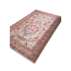 Alfombra de Seda Anudada a Mano Gulmarg, Grande, con Patrón Floral Rojo y Naranja, Rectangular, para Sala de Estar -Pae-5824 - Product Image 2