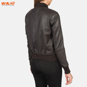 Chaqueta Bomber de invierno con cremallera ajustada de cuero genuino de cordero auténtico para mujer, cuello levantado con bolsillos, ropa de calle teñida lisa, prendas de vestir - Product Image 3