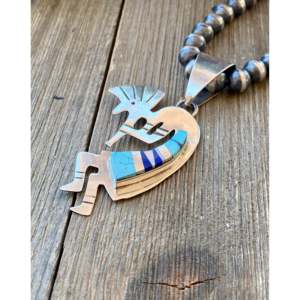 Colgante Kokopelli de Jon Peters con Incrustaciones de Turquesa Multicolor y Plata de Ley - Product Image 4