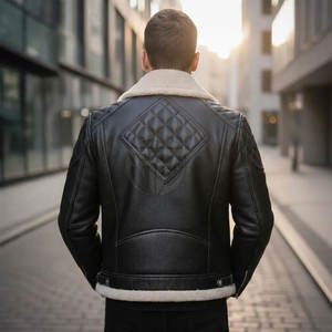 Chaqueta de Invierno de Piel de Vaca con Forro de Borrego, Estilo Clásico, con Logotipo Frontal, Ecológica y de Lujo - Product Image 3