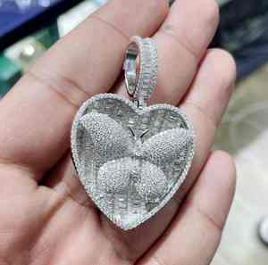 Bijoux fins plaqués rhodium de style hip-hop pour hommes, avec un design de papillon en moissanite en forme de cœur, coupe ronde brillante, par Luxira Jewels - Product Image 3