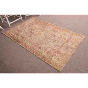 Vintage Accent Rug 3.8x6 ft, Turkish <b>Brown</b> Ombr <b>Wool</b> Rug - Product Image 3