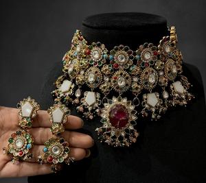 Luxury Best Quality <b>Gold</b> Plated Stones Look Necklace <b>Set</b> With <b>Earrings</b> Function Wedding Party Wear Collection for Women - Product Image 2