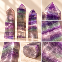 Tour de cristal de fluorite violette et verte de 11 cm, pointe polie, obélisque, pierre de guérison, décoration, cadeau de méditation
