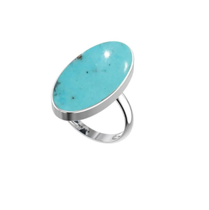 Anillo de Compromiso Unisex de Plata de Ley 925 con Acabado de Alta Calidad, Engaste de Bisel, Turquesa Natural, Formas Ovaladas y de Pera, Estilo Clásico, Positivo - Product Image 3