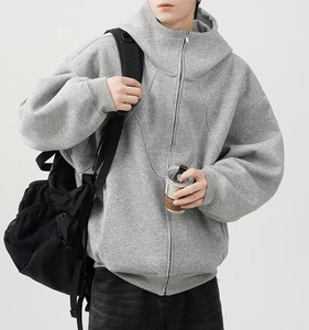 Sudadera con Capucha Extra Grande, Holgada, Gruesa, Lisa, Negra, con Hombros Caídos, 100% Algodón, Felpa, con Cremallera, Talla Grande para Hombre - Product Image 5