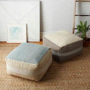 Square Cotton Pouf Hand Made Two Colours With Filling Decoration and Seating Poufs Customised Hand Made Embroidered Poufs - Product Image 3