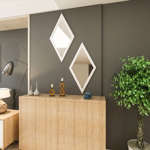 FIYA Miroir mural moderne blanc encadré en tranches de baklava pour salon/salle à manger et couloir Décoration intérieure - Product Image 3