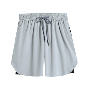 Cotton Polyester Solid High Street Double <b>Layer</b> Zipper Breathable Stretch Running Training Sports Casual Quick Dry Gym Shorts - Product Image 3