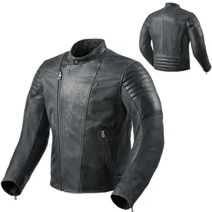 Men best genuine leather motorcycle jacket with quilted Arm style & Removable Protectors Black and Grey Motorbike leather jacket