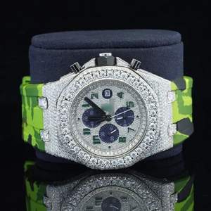 Reloj Automático de Acero Inoxidable con Correa Deportiva de Goma, Estilo Antiguo, Personalizado con Diamantes Moissanite - Product Image 3