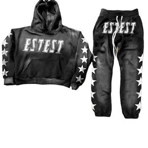 420GSM <b>Top</b> Grade Heavyweight Cotton Hoodie Mens Tracksuit Screen Print Puff Print Sweatshirt Fitness Winter Pants - Product Image 1
