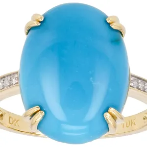 Sleeping Beauty Elegance: Blue Turquoise and White Diamond 10k Yellow Gold Ring | A Fusion of Natural Beauty and Elegance