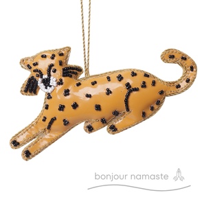 Ghepardo leopardo delle nevi ornamento di Natale in finta pelle | Ornamento natalizio artigianale con decorazioni natalizie con perline fatte a mano - Product Image 2