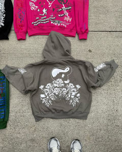 Sweat à capuche zippé pour homme, coupe courte, ourlet brut, délavage acide, impression personnalisée de logo de haute qualité, streetwear - Product Image 4