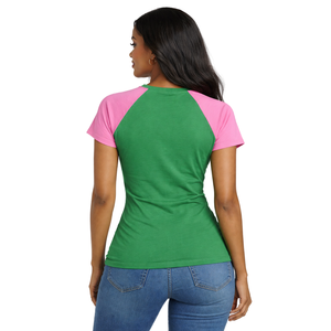 T-shirt à manches raglan vert Soror, sororité grecque, rose vert, écologique, été, collège, sœur, élégant, décontracté - Product Image 2