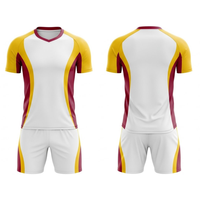 Uniforme de Voleibol Personalizado Más Vendido en Amarillo, Marrón y Blanco con Mangas Raglán, Impreso, Transpirable, de Secado Rápido y Alta Calidad